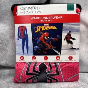 ClimateRight by CuddlDuds Boys Spiderman Warm Underwear 2-Piece Set Size L 10/12